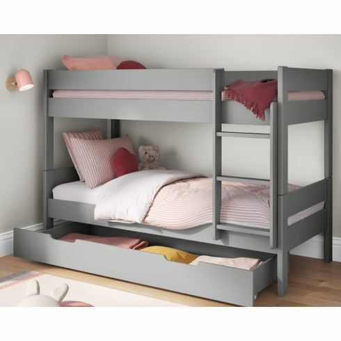 Compact Bunk Bed With Trundle Drawer And Trundle Mattress Grey
